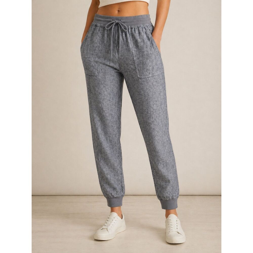 C&C California Linen Blend Jogger Pants Gray Elastic Waist Size S Lightweight